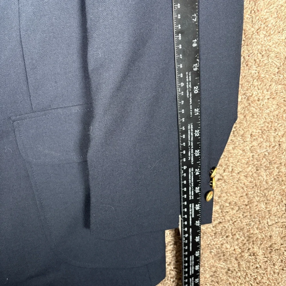 Stafford Mens Navy Blue Worsted Wool Blend Two-Button Blazer Gold‎ Crest Buttons